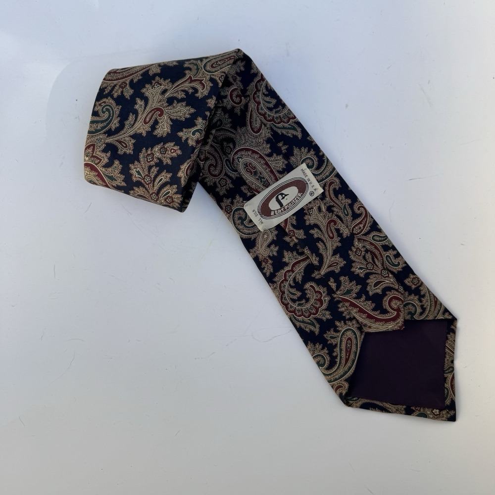 VTG 60s 70s Bert Pulitzer Necktie Burgundy Tan Paisley Tie Androgynous Boss